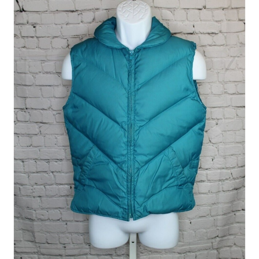 Vintage Eddie Bauer Women's Down Filled Vest Blue Zip Size Small Warm Puffer EUC